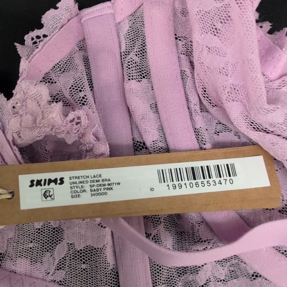 Skims Stretch Lace Unlined Demi Bra 34DDDD Baby Pink - Picture 10 of 12